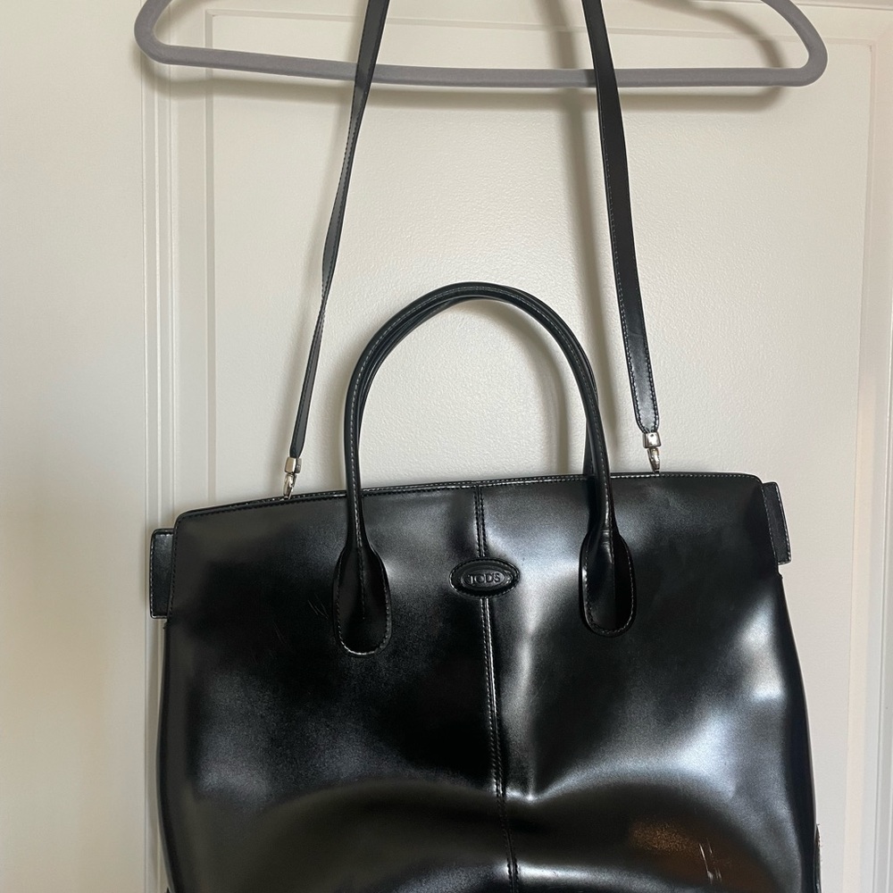 Vintage Tod's Shiny Black Leather Tote